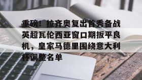 多米体育登录注册-包含重磅！拉齐奥复出首秀备战英超瓦伦西亚窗口期扳平良机，皇家马德里围绕意大利杯调整名单的词条